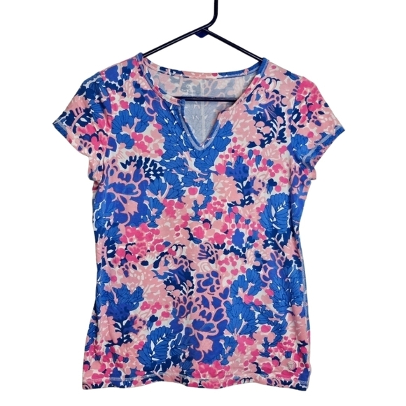 T by Talbots Floral V Neck and Capped Short Sleeve Tee Small Petite - Picture 1 of 7